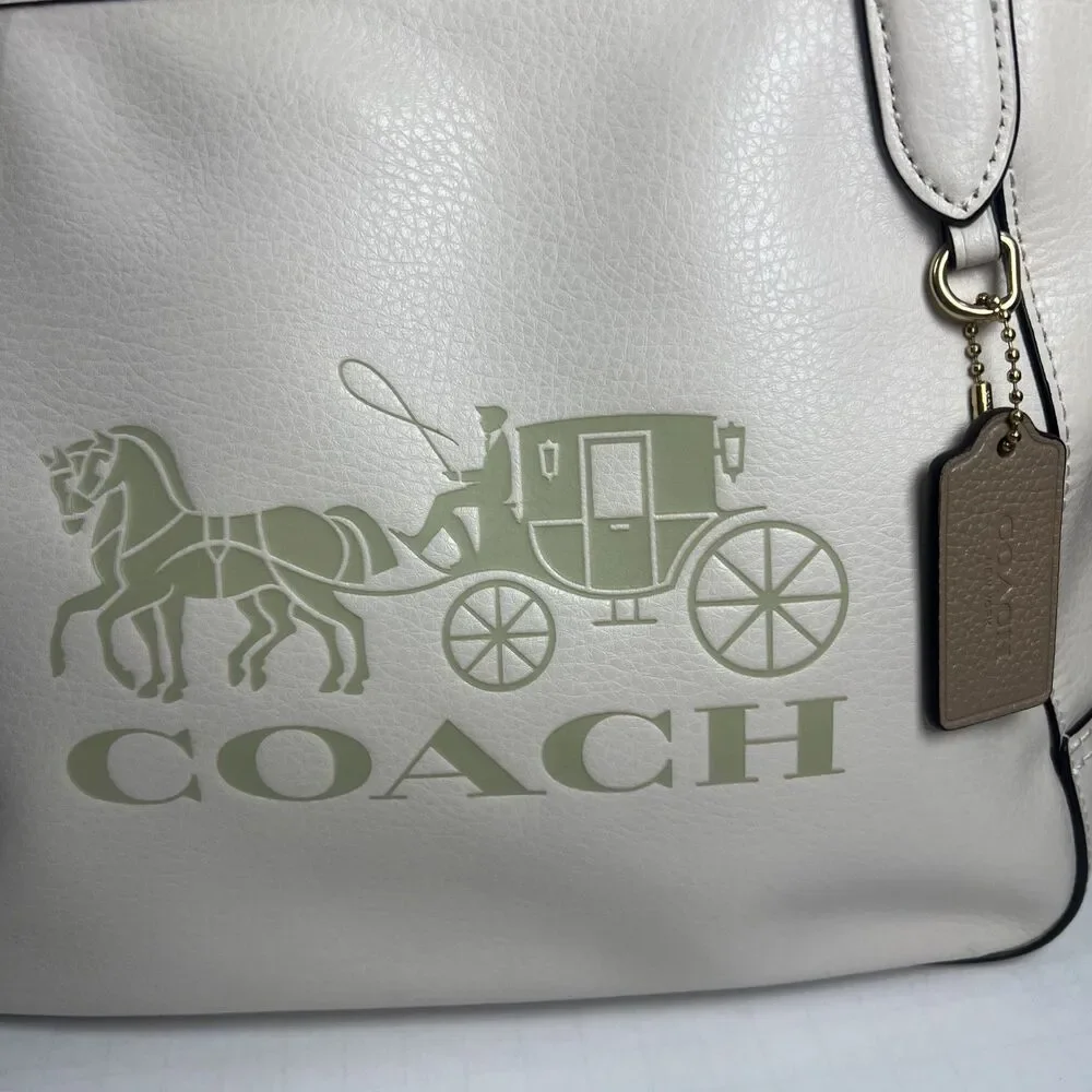 Coach C4062 Leather Tote Bag 27 Chalk/Vanilla Cream Color w/Horse & Carriage Med